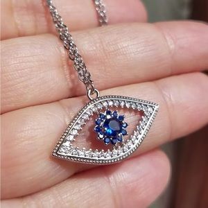 Swarovski Elements Platinum Plated Symbolic Evil Eye Necklace NEW